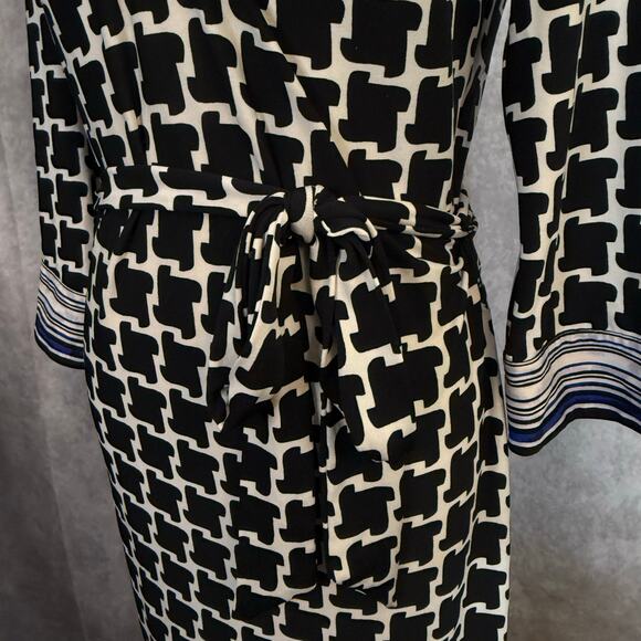 Laundry by Shelli Segal Size 2  Black & White blue bow Geometric Print Dress - Picture 7 of 12